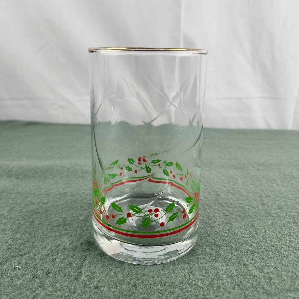 Vintage Arby's Holly Berry Clear Drinking Glass Holiday Christmas Green Red 1984